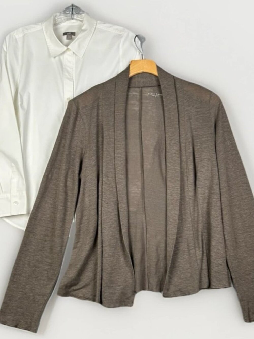 Eileen Fisher J Jill Lot of 2 Brown Linen Cardigan Button Up Blouse Petite Small